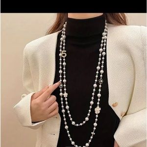 Brand New Pearl Camellia Flower Necklace  63”